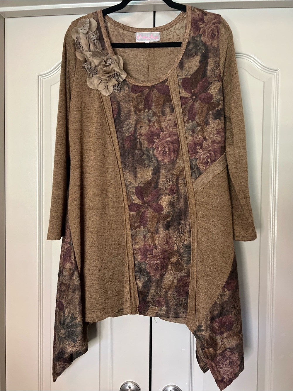 Pretty Angel Linen Blend Floral Handkerchief Tunic Large Lagenlook Boho - Picture 2 of 6